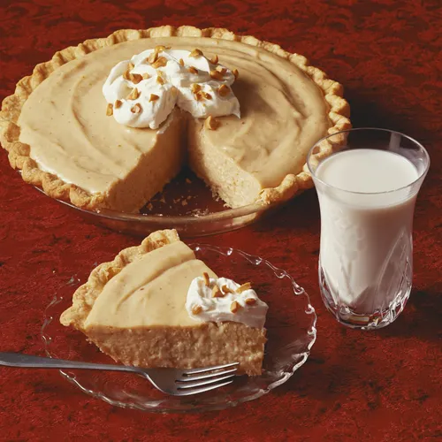 a pie and a glass of milk